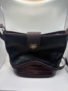 Coldwater Creek Black and Dark Brown Satchel with Gold Heart Accent with waller
